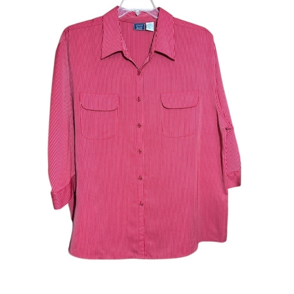 Red Striped Button-Up Shirt plus size 22W